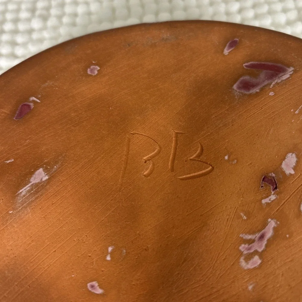 Bybee Pottery Burgundy Red Scalloped Rim Ceramic Pie Dish Signed BB Handmade KY